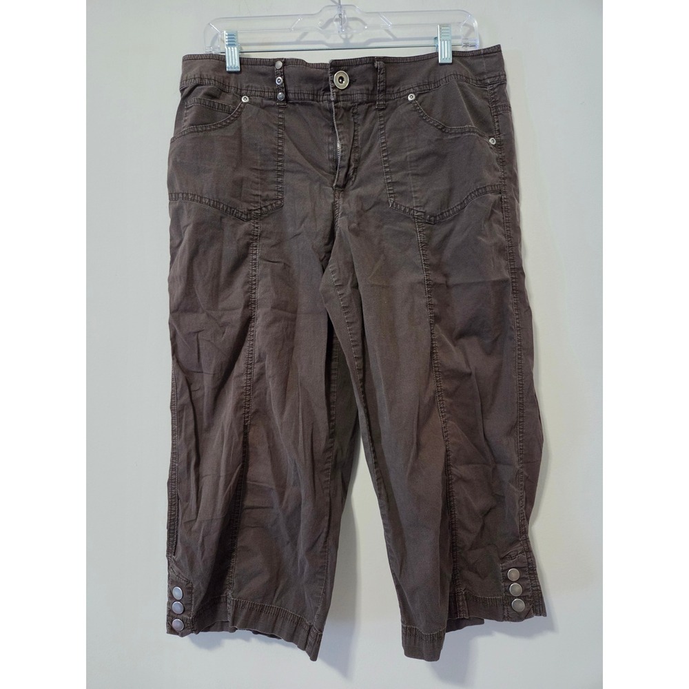 Khakis and Co Brown Cargo Capri Pants Women 12 Utility Cropped 70280